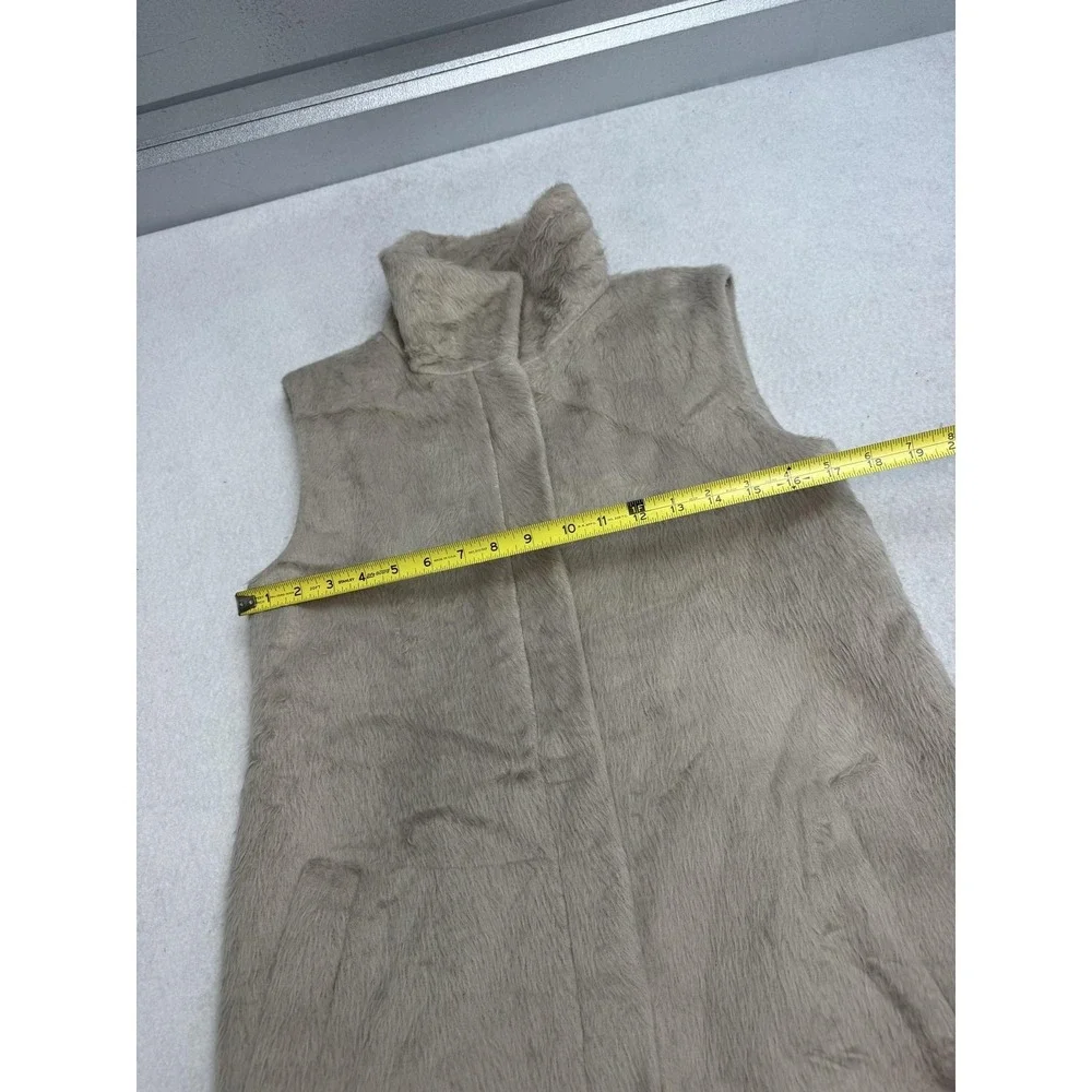 Theory‎ Vest Womens Small Beige Faux Fur Wool Blend Quilted Lined Full Zip
